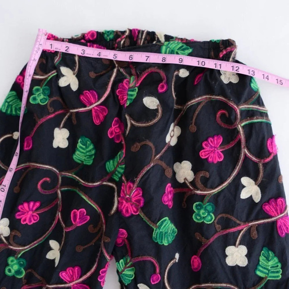 Handmade Black With Neon Pink Floral Bell Bottom Pants Clowncore - Picture 3 of 11